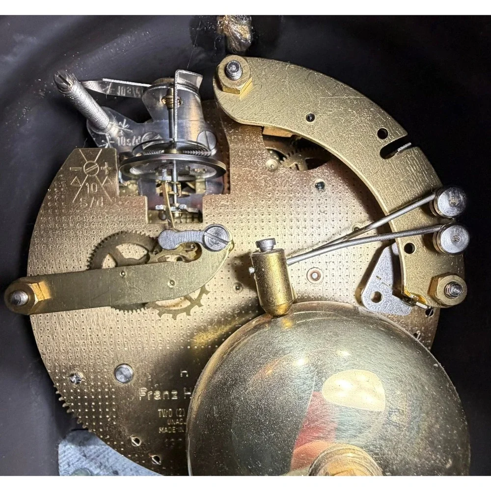 Franz Hermle Italian Green Marble Brass Mantel Clock 130-070 8 Day Movement